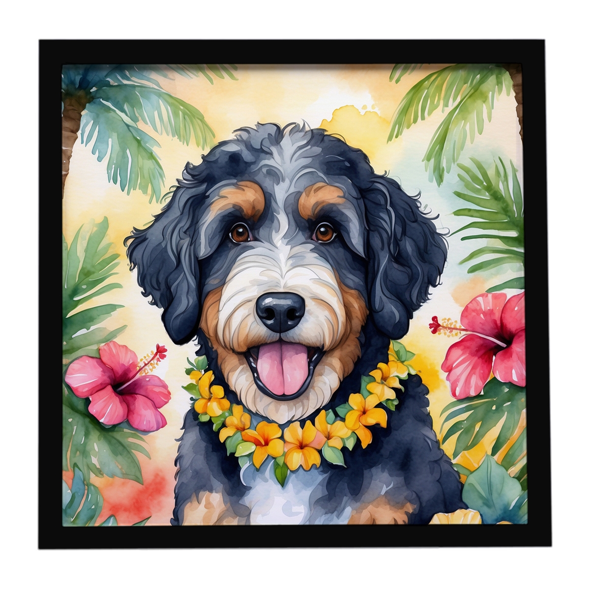 DAC6370MFP88 8 x 8 in. Bernedoodle Luau Framed Metal Print