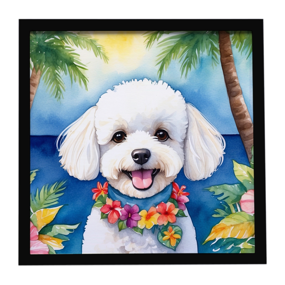 DAC6372MFP88 8 x 8 in. Bichon Frise Luau Framed Metal Print