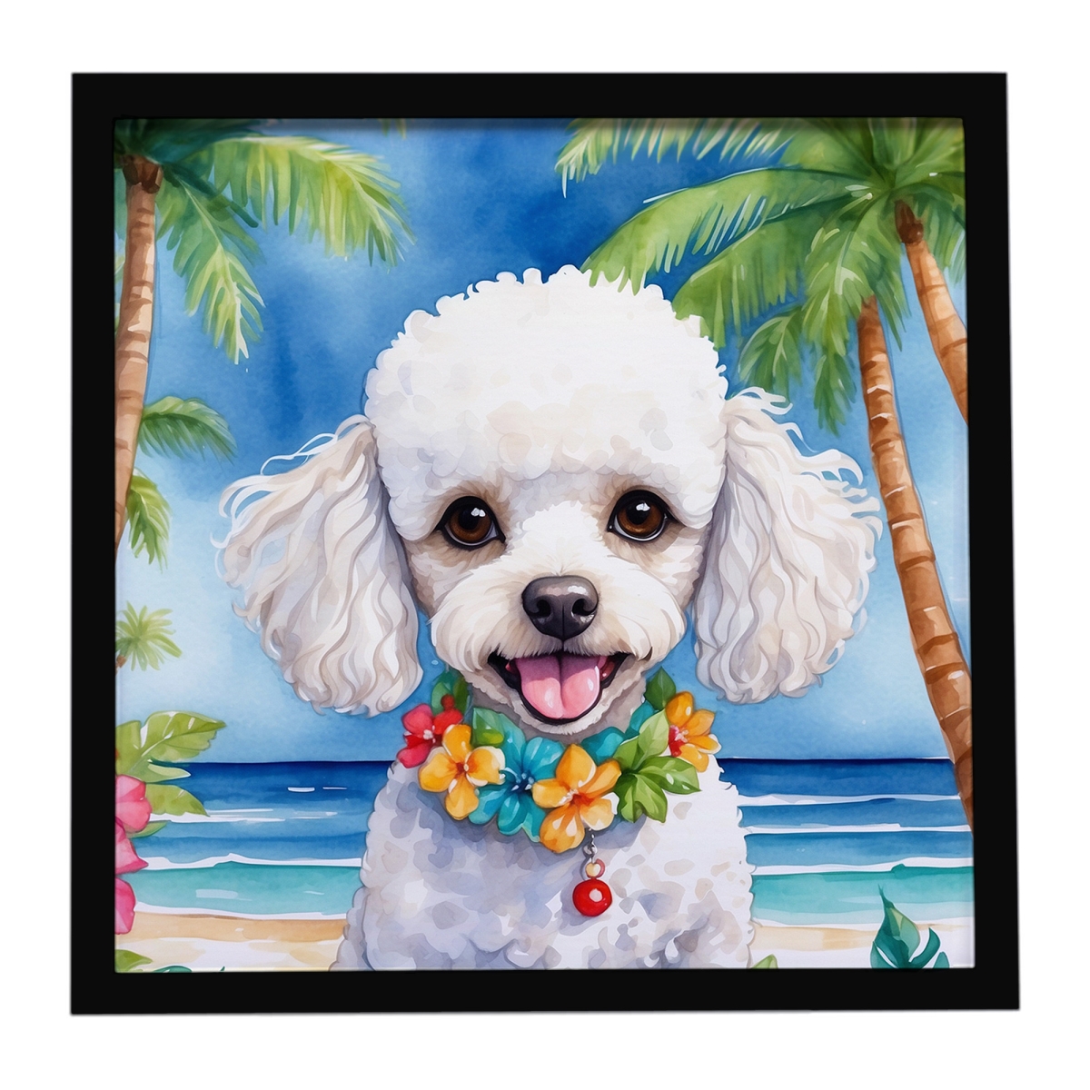 DAC6496MFP88 8 x 8 in. White Poodle Luau Framed Metal Print