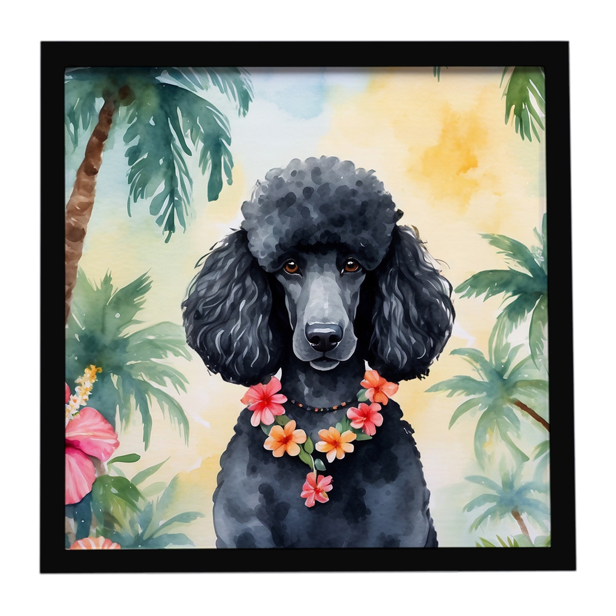 DAC6497MFP88 8 x 8 in. Black Poodle Luau Framed Metal Print