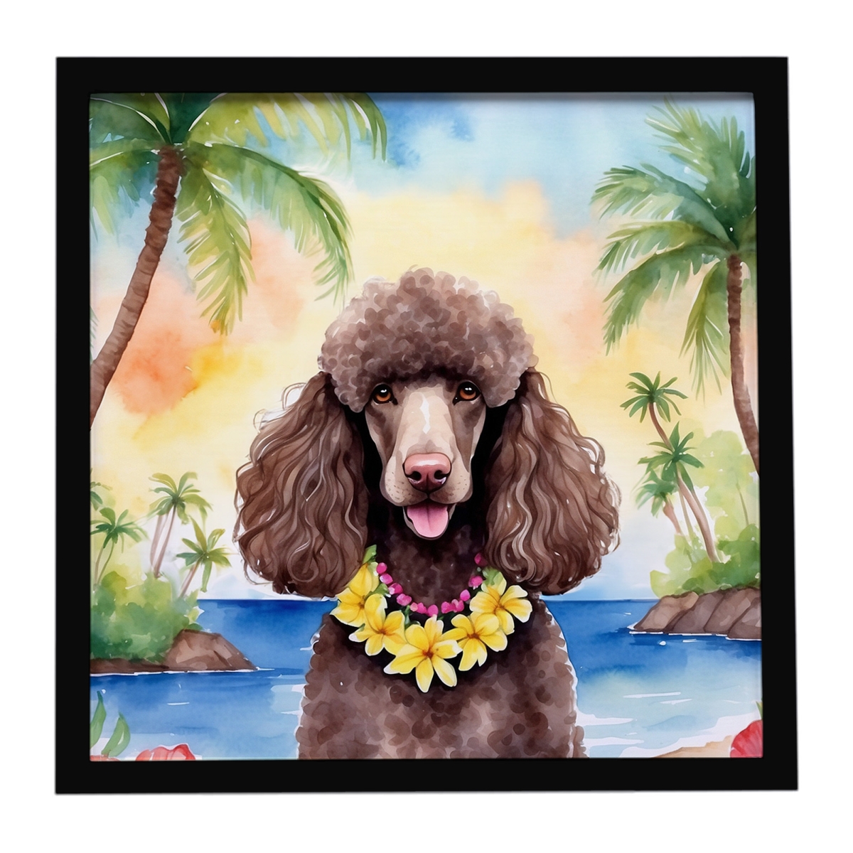 DAC6499MFP88 8 x 8 in. Chocolate Poodle Luau Framed Metal Print