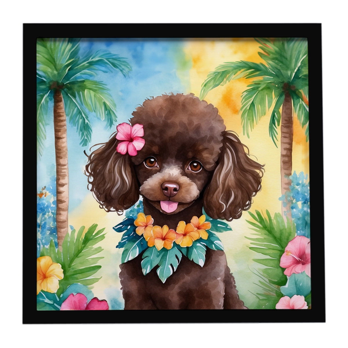 DAC6500MFP88 8 x 8 in. Chocolate Poodle Luau Framed Metal Print