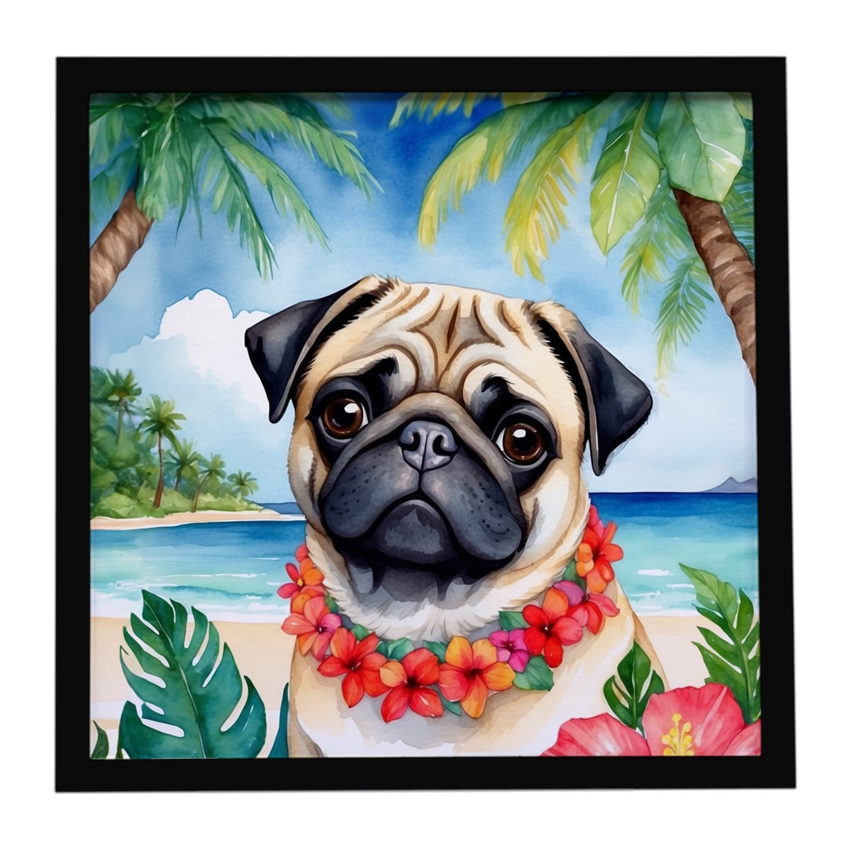 DAC6503MFP88 8 x 8 in. Pug Luau Framed Metal Print