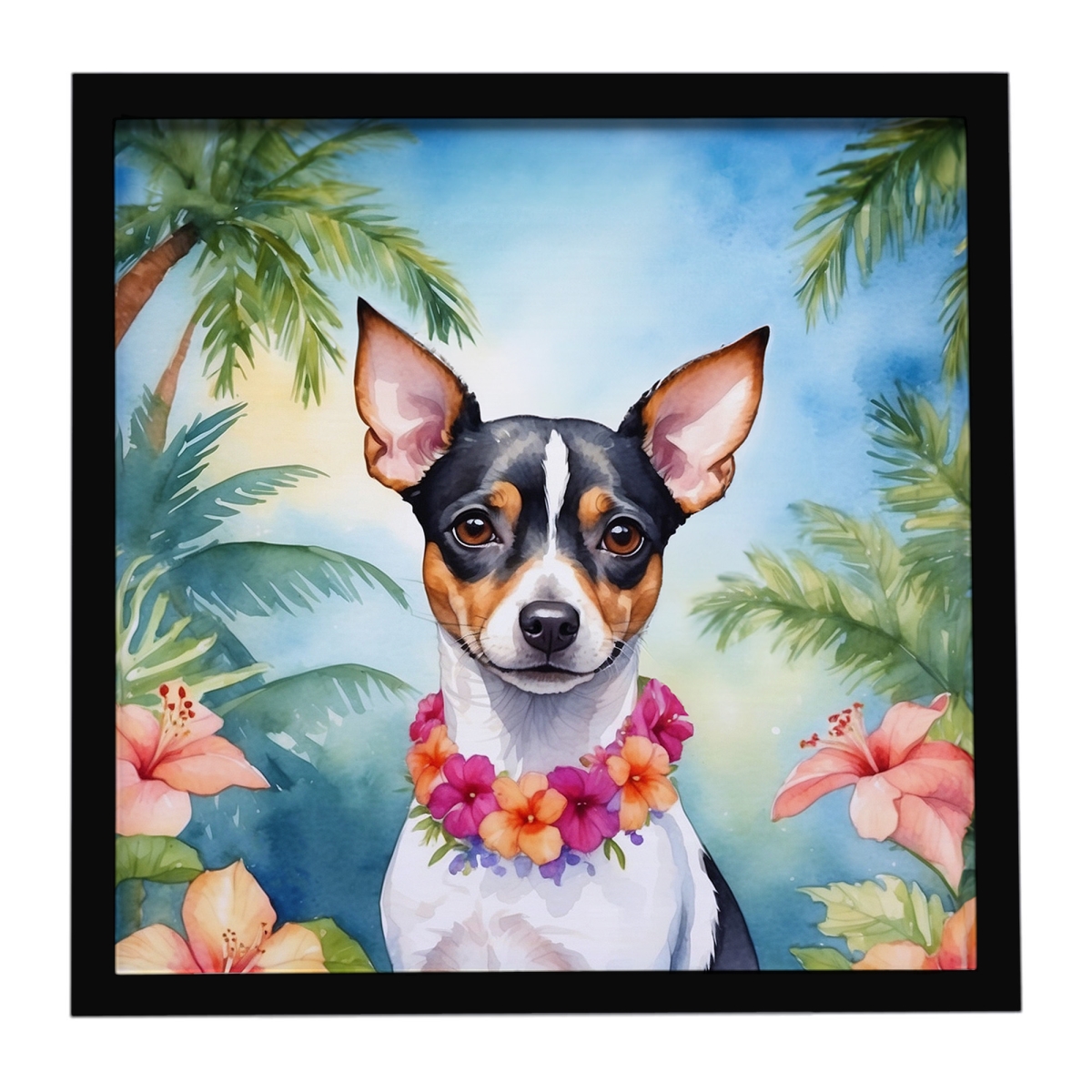 DAC6505MFP88 8 x 8 in. Rat Terrier Luau Framed Metal Print