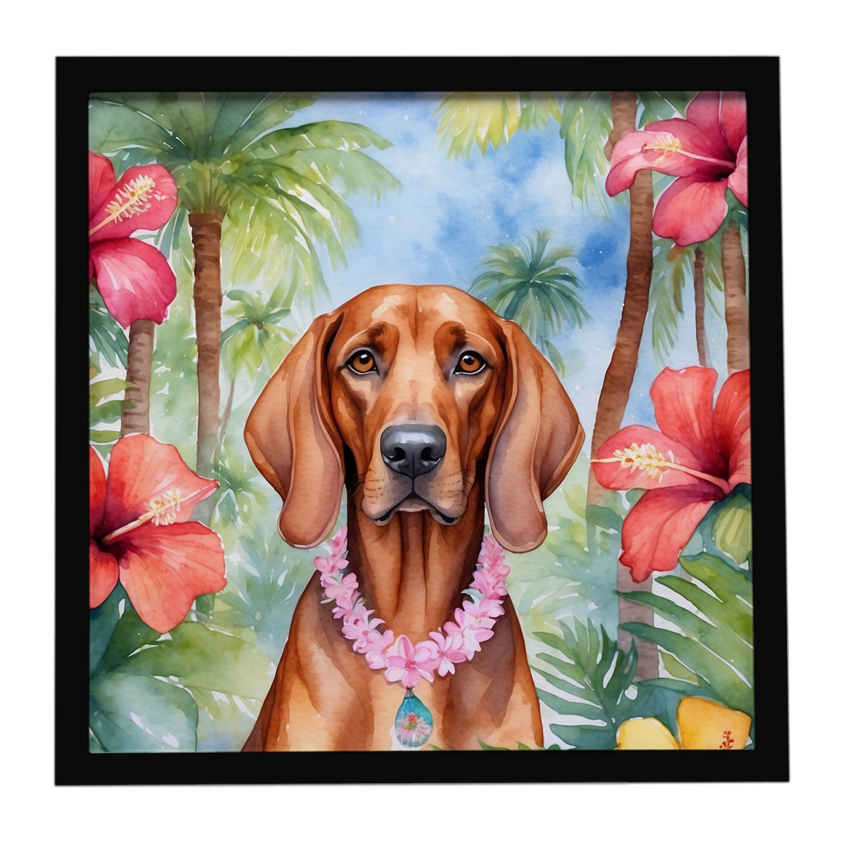 DAC6506MFP88 8 x 8 in. Redbone Coonhound Luau Framed Metal Print