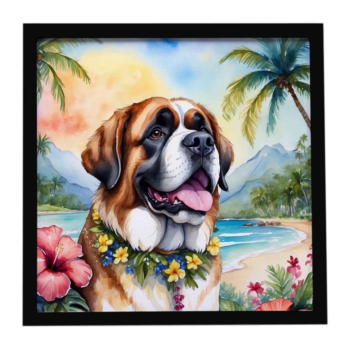 DAC6509MFP88 8 x 8 in. Saint Bernard Luau Framed Metal Print