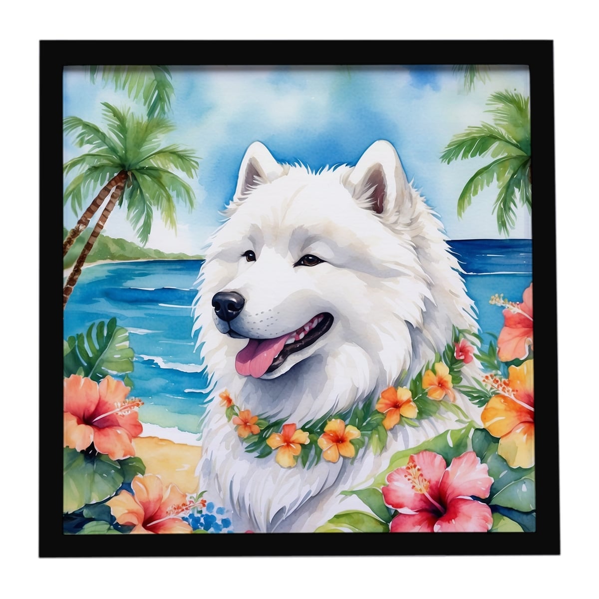 DAC6512MFP88 8 x 8 in. Samoyed Luau Framed Metal Print