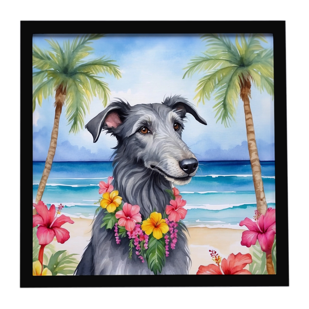 DAC6515MFP88 8 x 8 in. Scottish Deerhound Luau Framed Metal Print
