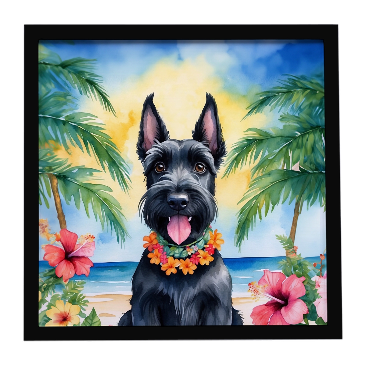 DAC6516MFP88 8 x 8 in. Scottish Terrier Luau Framed Metal Print