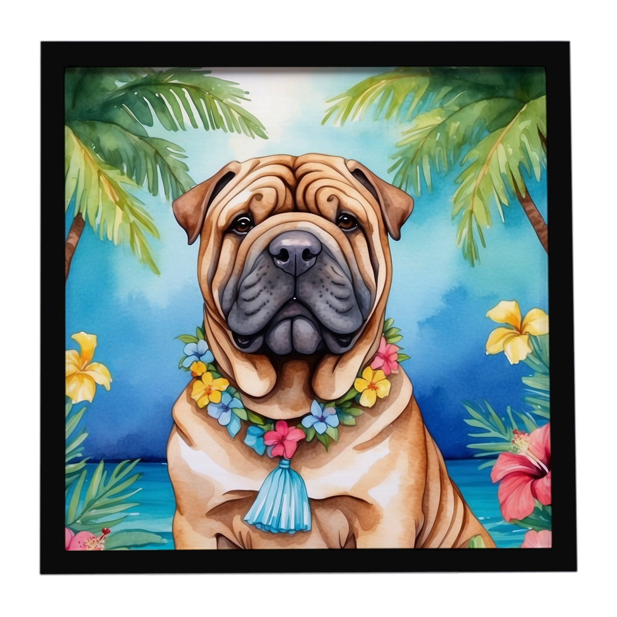 DAC6518MFP88 8 x 8 in. Shar Pei Luau Framed Metal Print