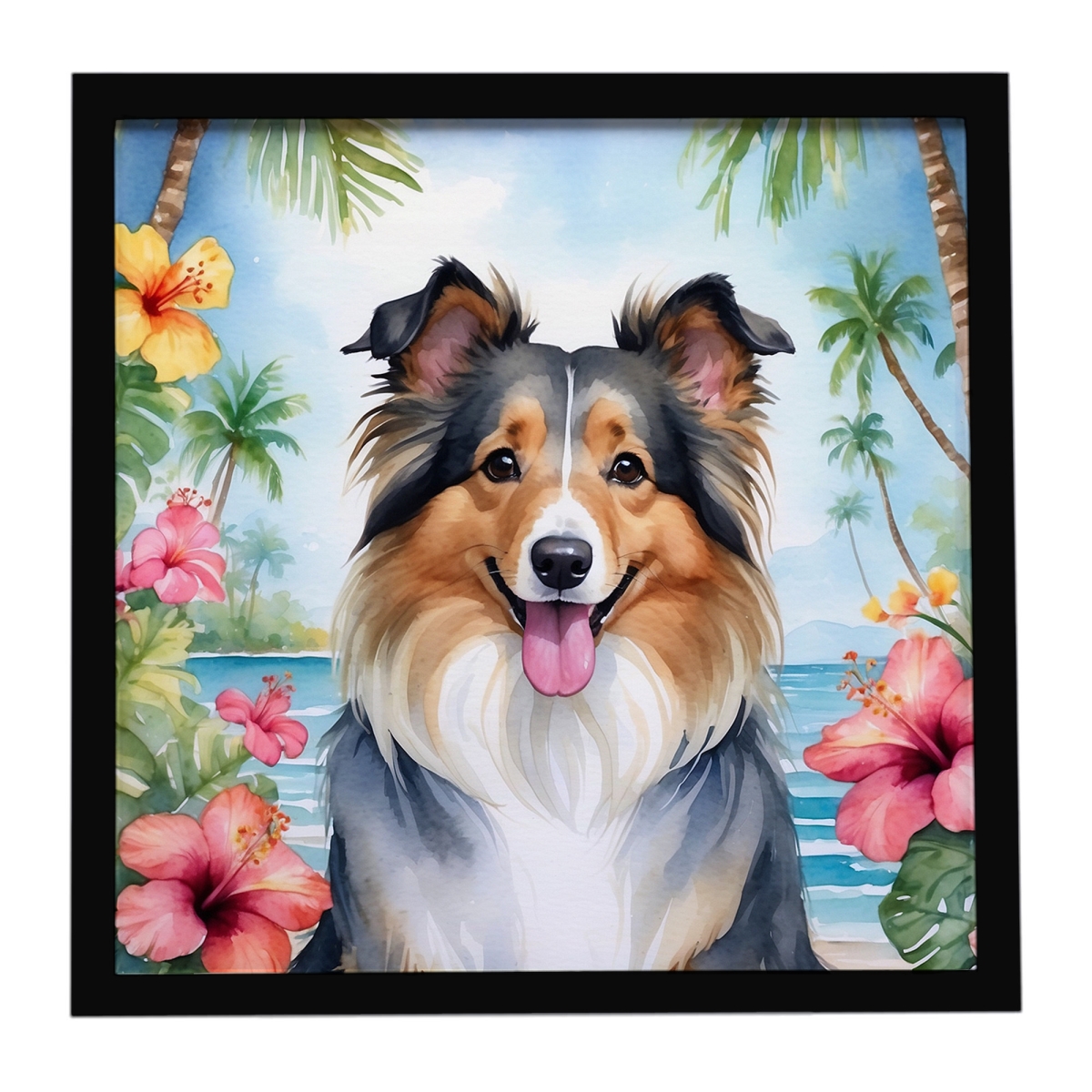DAC6519MFP88 8 x 8 in. Sheltie Luau Framed Metal Print