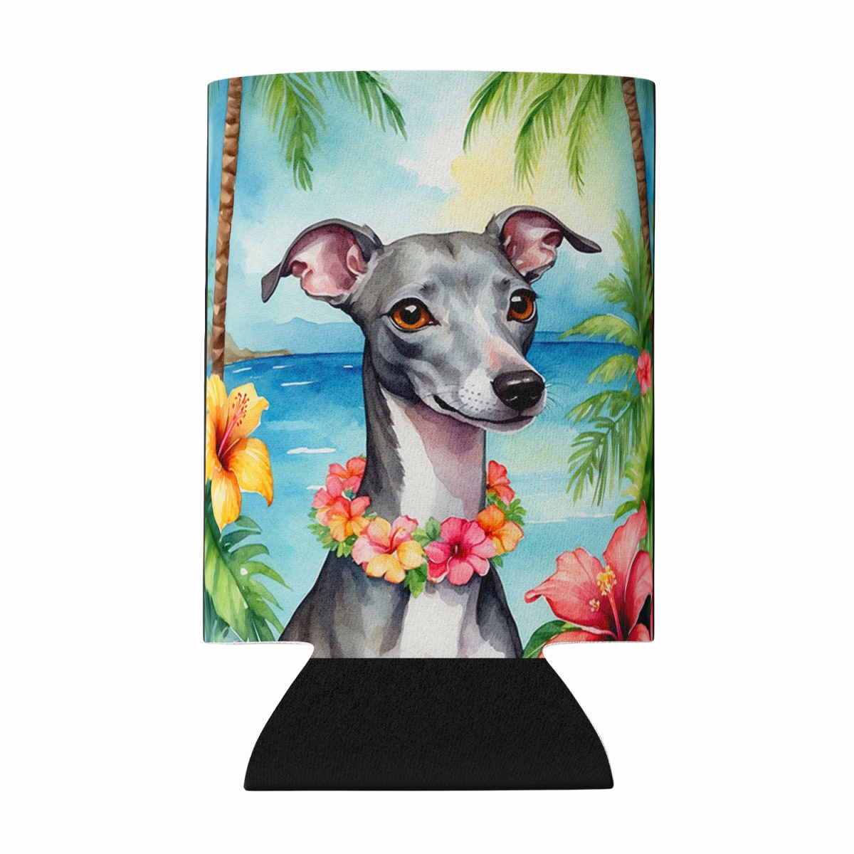 DAC6455CC 5 x 3 in. Italian Greyhound Luau Can or Bottle Hugger
