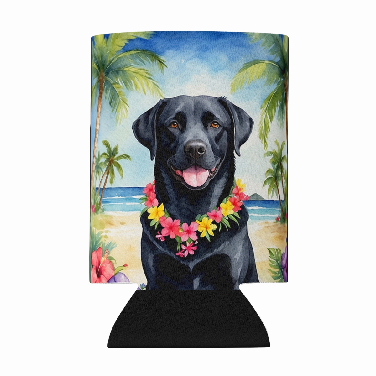 DAC6464CC 5 x 3 in. Black Labrador Retriever Luau Can or Bottle Hugger