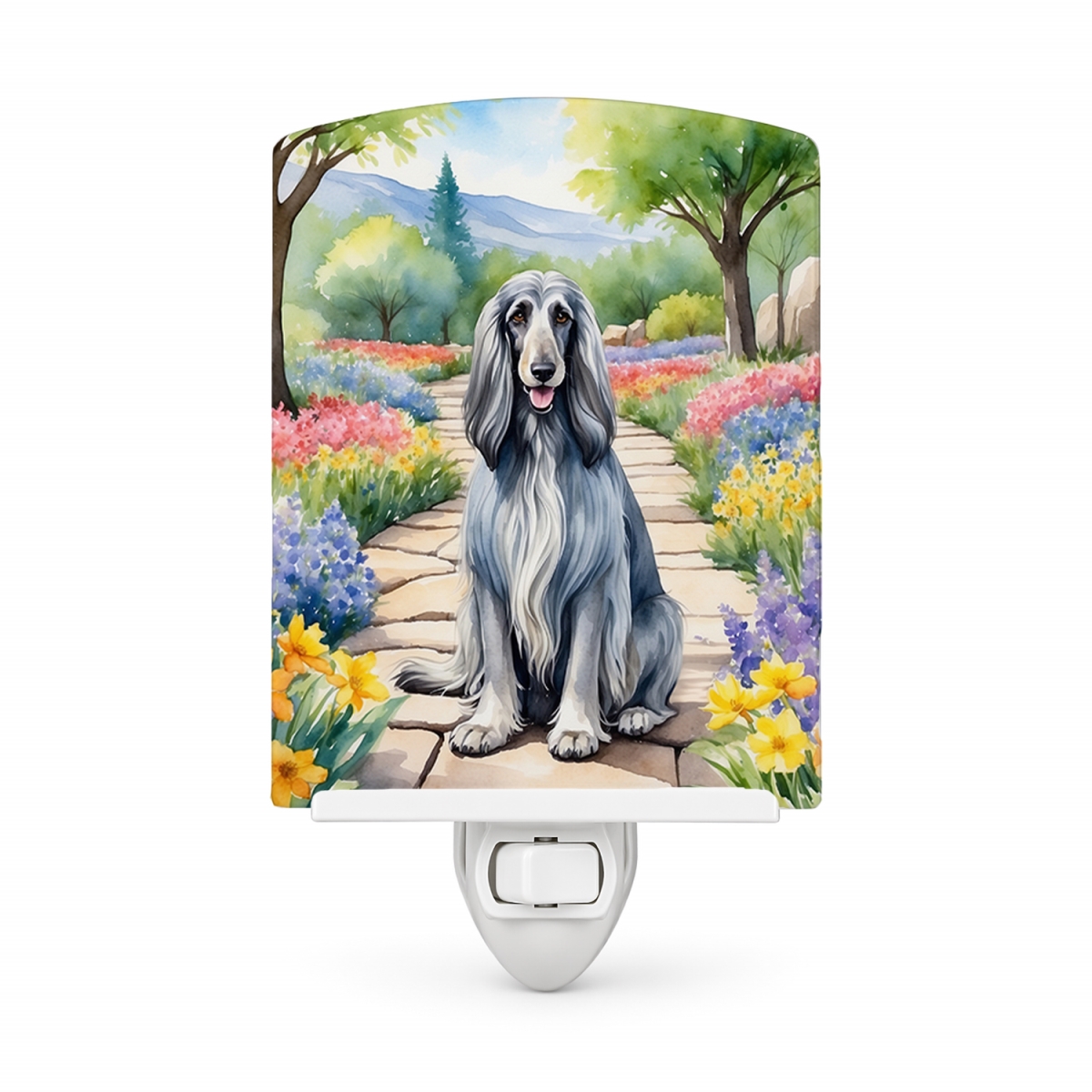 DAC6542CNL 6 x 4 in. Afghan Hound Spring Garden Ceramic Night Light
