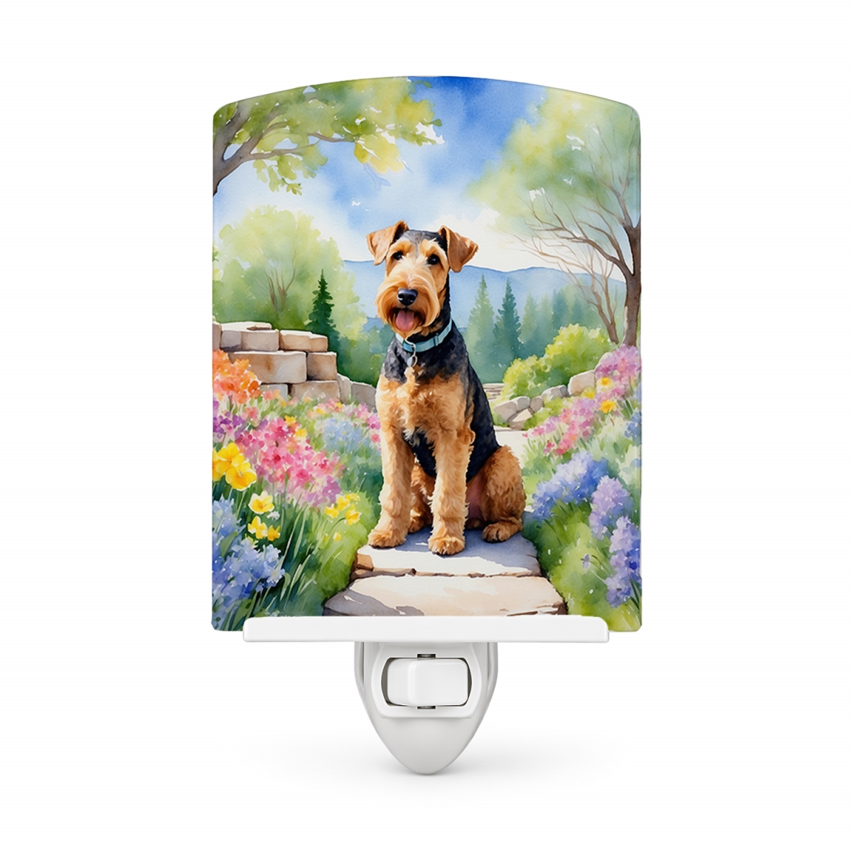 DAC6543CNL 6 x 4 in. Airedale Terrier Spring Garden Ceramic Night Light