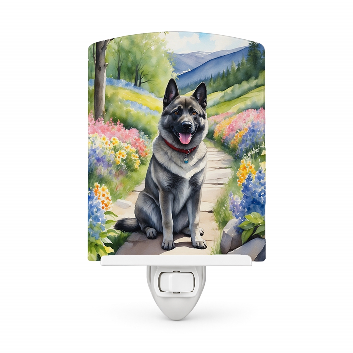 DAC6679CNL 6 x 4 in. Norwegian Elkhound Spring Path Ceramic Night Light
