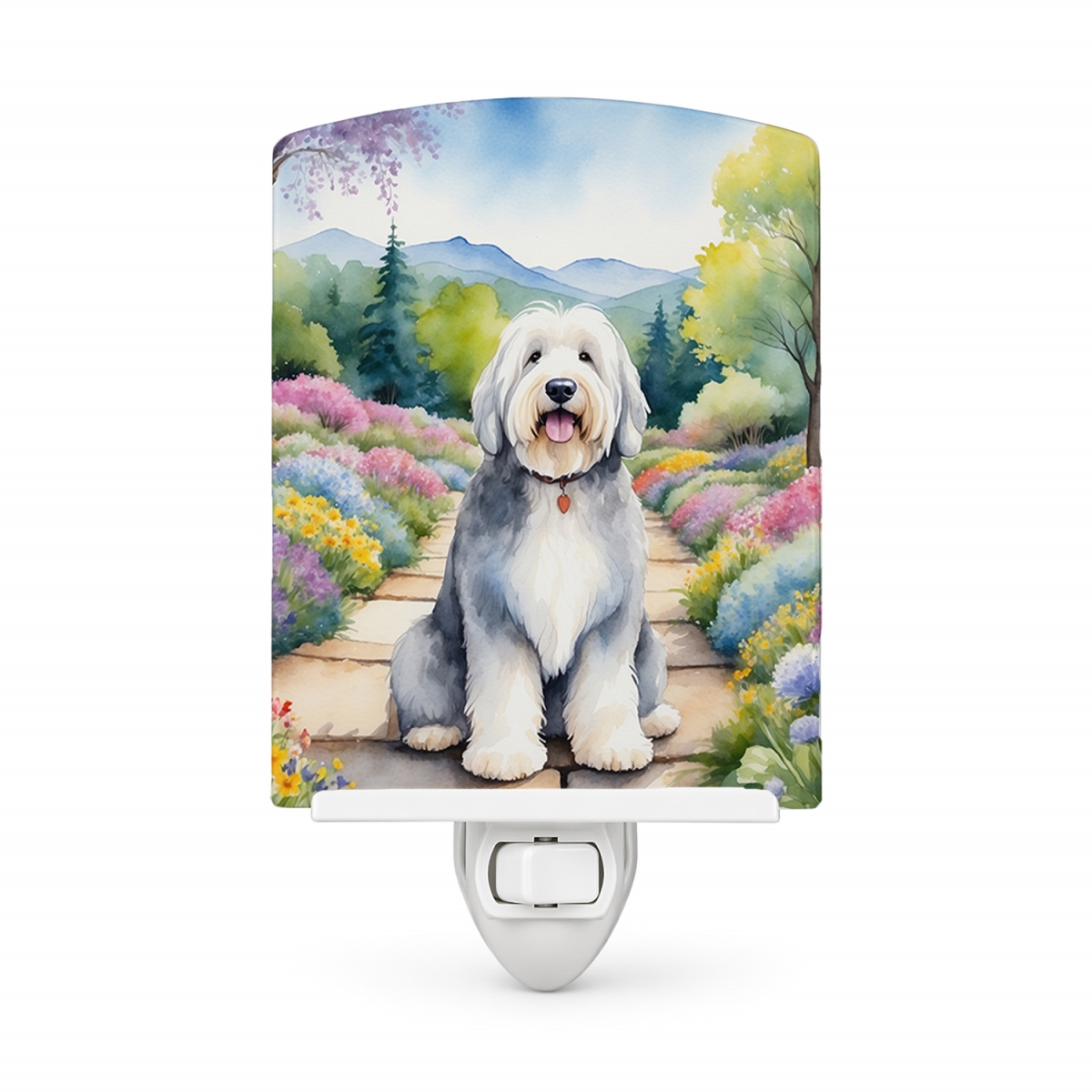 DAC6682CNL 6 x 4 in. Old English Sheepdog Spring Path Ceramic Night Light