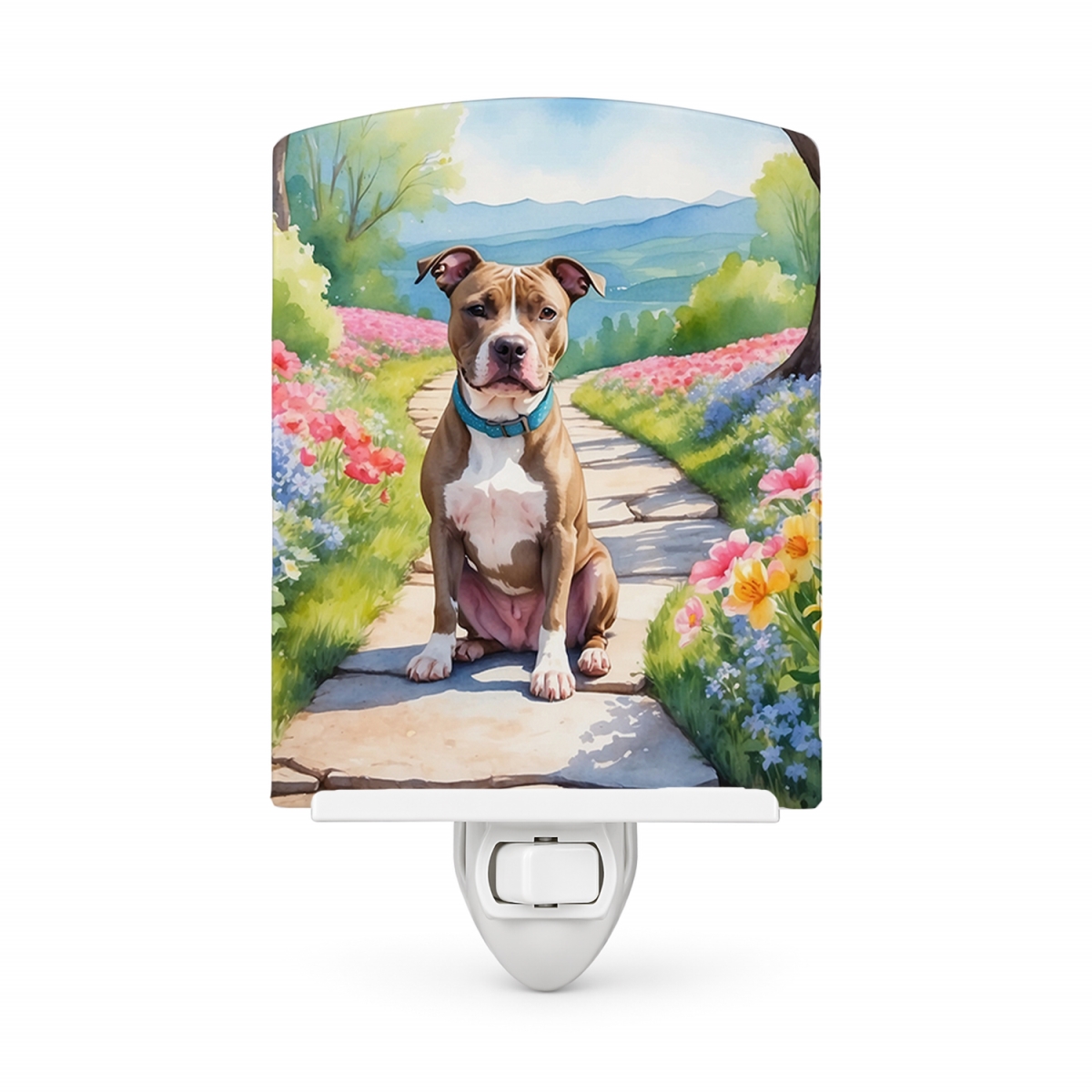 DAC6686CNL 6 x 4 in. Pit Bull Terrier Spring Path Ceramic Night Light