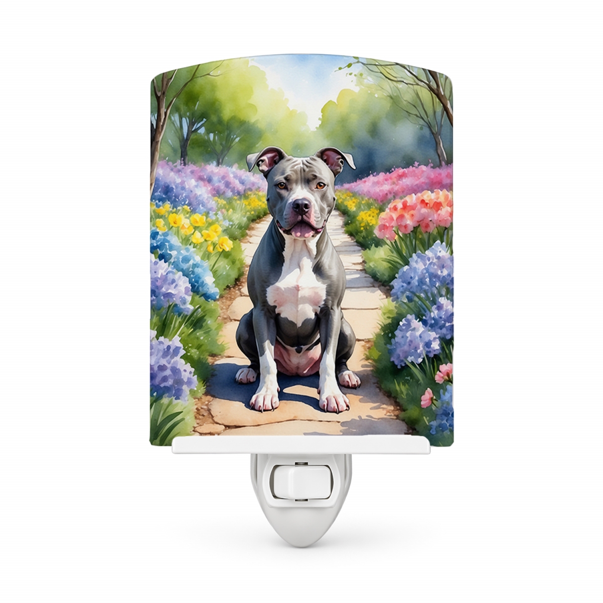 DAC6688CNL 6 x 4 in. Pit Bull Terrier Spring Path Ceramic Night Light