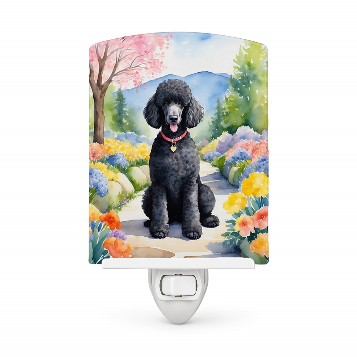 DAC6692CNL 6 x 4 in. Black Poodle Spring Path Ceramic Night Light