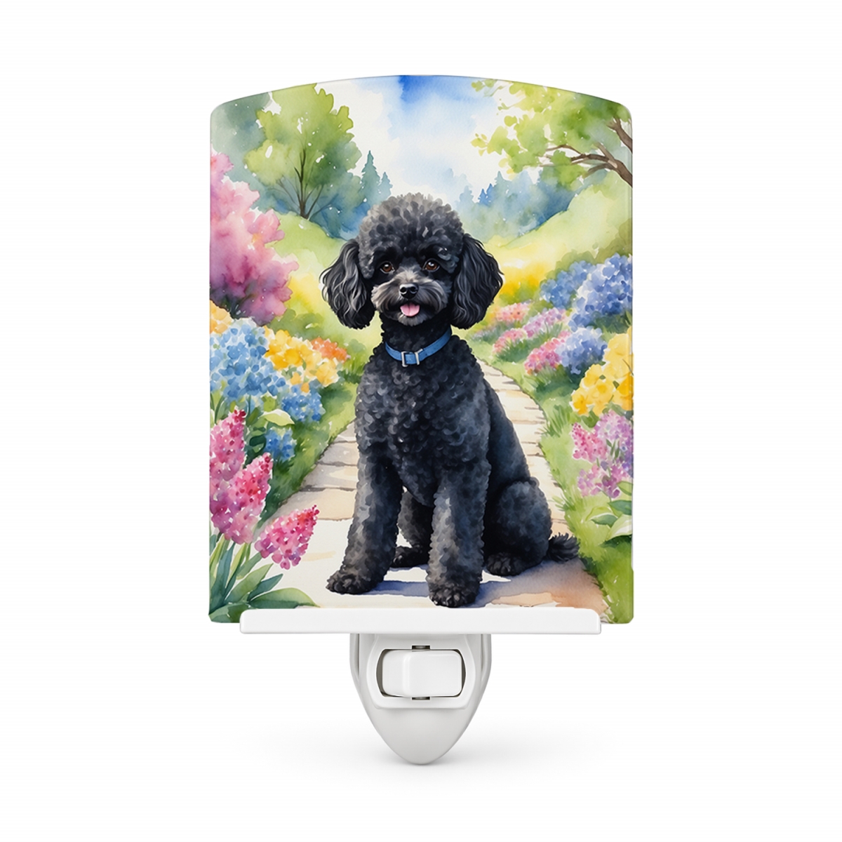 DAC6693CNL 6 x 4 in. Black Poodle Spring Path Ceramic Night Light