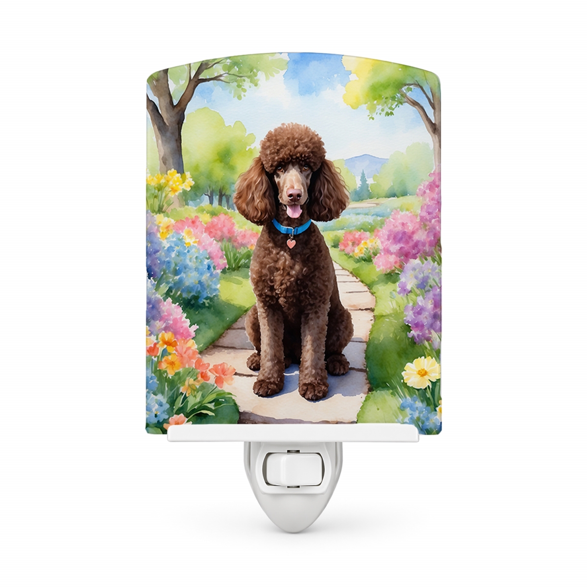 DAC6694CNL 6 x 4 in. Chocolate Poodle Spring Path Ceramic Night Light