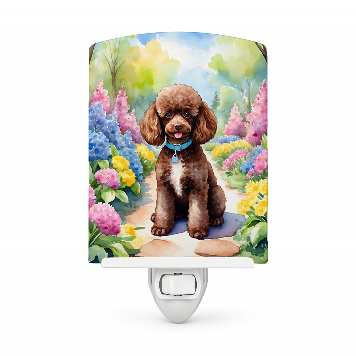DAC6695CNL 6 x 4 in. Chocolate Poodle Spring Path Ceramic Night Light