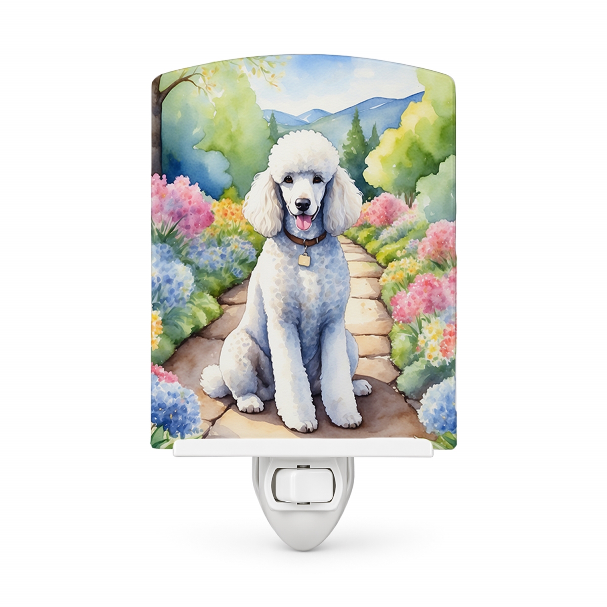 DAC6696CNL 6 x 4 in. White Poodle Spring Path Ceramic Night Light
