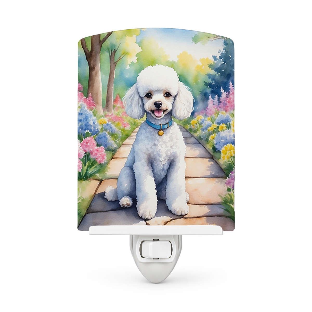 DAC6697CNL 6 x 4 in. White Poodle Spring Path Ceramic Night Light