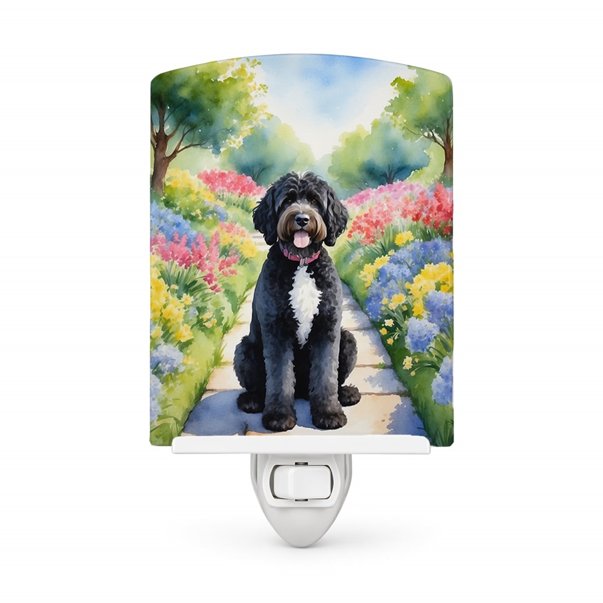 DAC6698CNL 6 x 4 in. Portuguese Water Dog Spring Path Ceramic Night Light