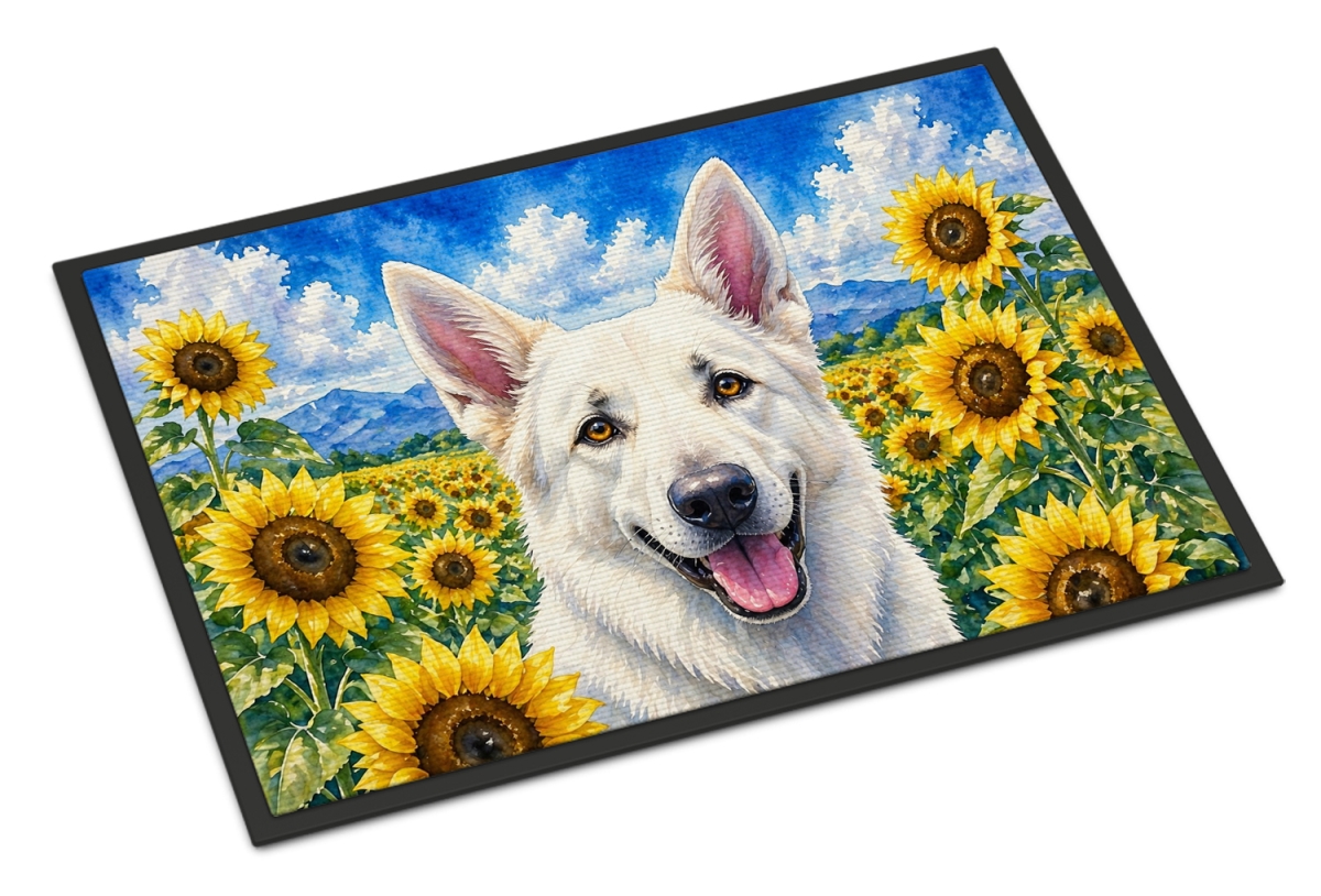 DAC6083MAT 18 x 27 in. White German Shepherd in Sunflowers Doormat