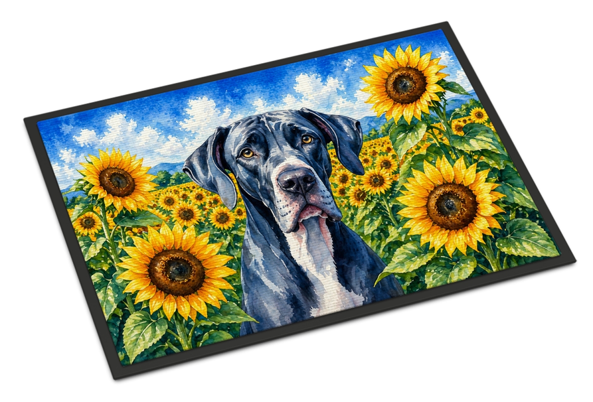 DAC6091MAT 18 x 27 in. Great Dane in Sunflowers Doormat