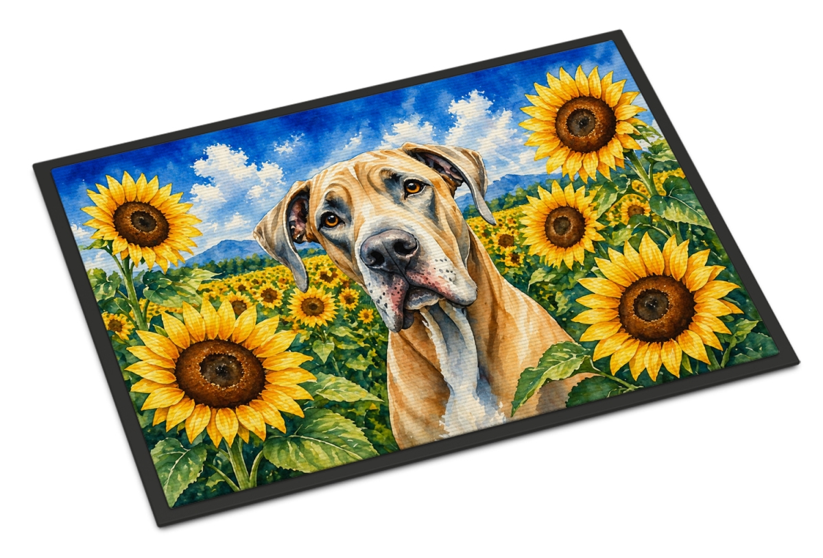 DAC6092MAT 18 x 27 in. Great Dane in Sunflowers Doormat