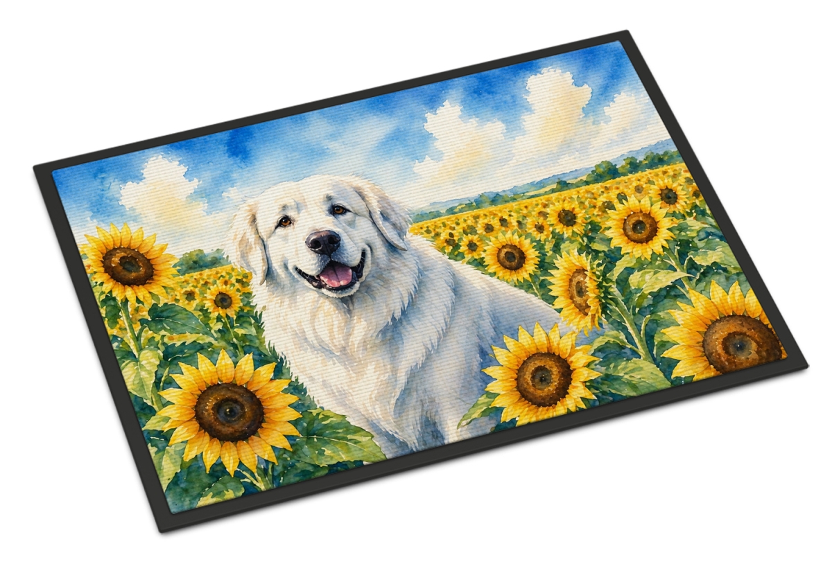 DAC6093MAT 18 x 27 in. Great Pyrenees in Sunflowers Doormat