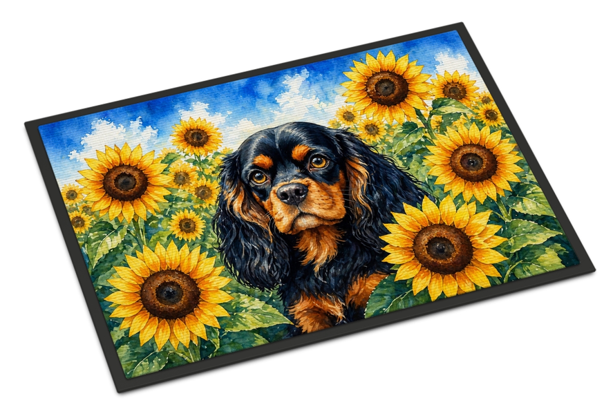 DAC6048JMAT 24 x 36 in. Cavalier Spaniel in Sunflowers Doormat