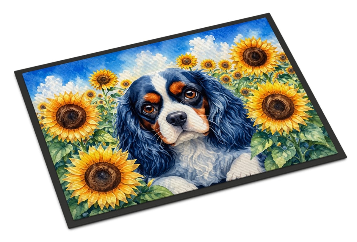 DAC6049JMAT 24 x 36 in. Cavalier Spaniel in Sunflowers Doormat