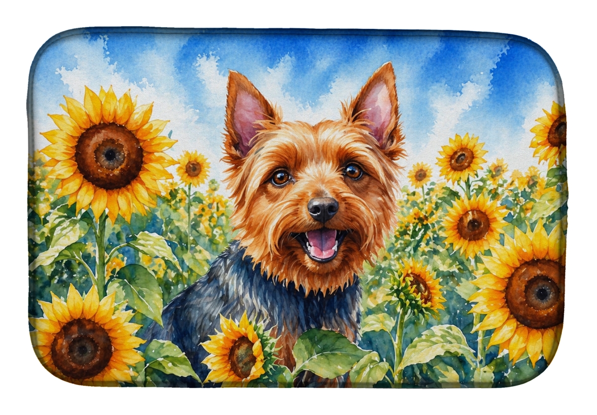 DAC6015DDM 21 x 14 in. Australian Terrier in Sunflowers Dish Drying Mat