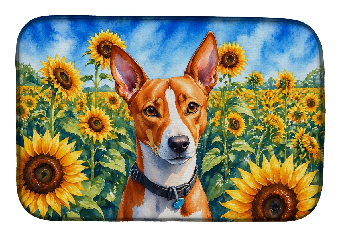 DAC6016DDM 21 x 14 in. Basenji in Sunflowers Dish Drying Mat