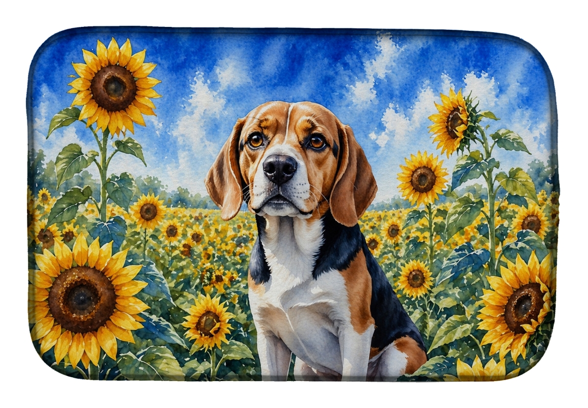 DAC6019DDM 21 x 14 in. Beagle in Sunflowers Dish Drying Mat