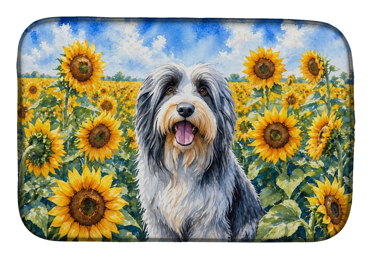 DAC6020DDM 21 x 14 in. Bearded Collie in Sunflowers Dish Drying Mat