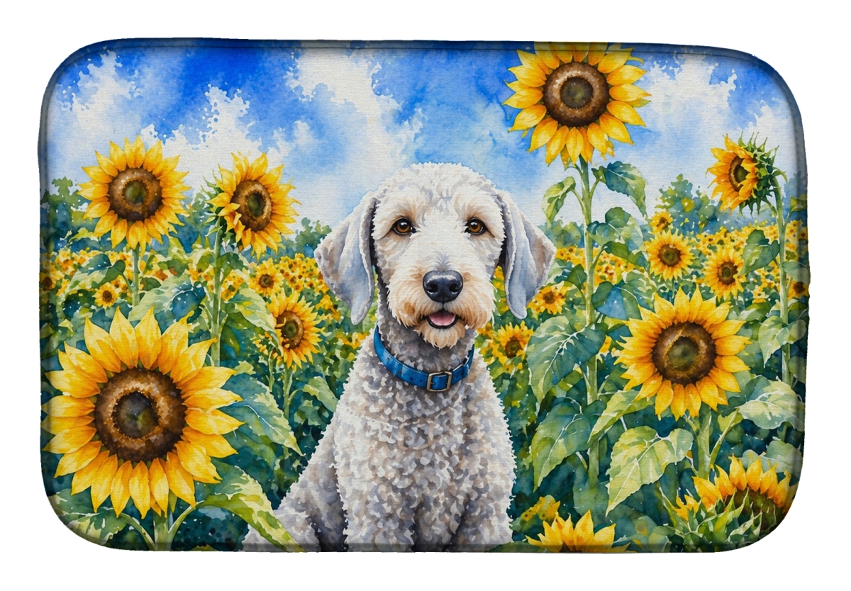 DAC6021DDM 21 x 14 in. Bedlington Terrier in Sunflowers Dish Drying Mat