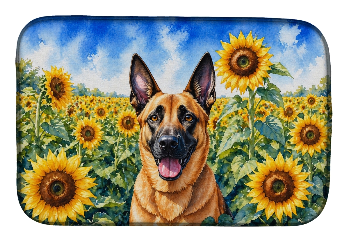 DAC6022DDM 21 x 14 in. Belgian Malinois in Sunflowers Dish Drying Mat