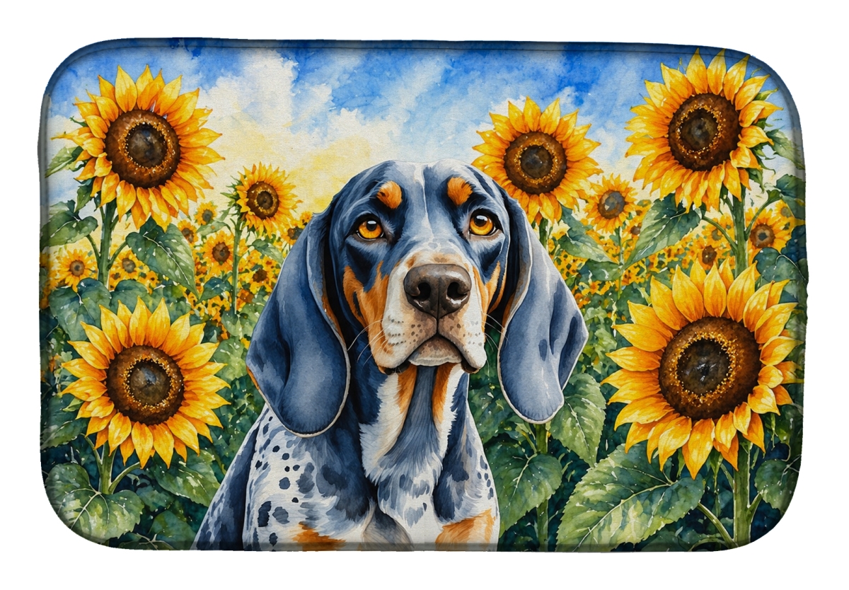 DAC6030DDM 21 x 14 in. Bluetick Coonhound in Sunflowers Dish Drying Mat