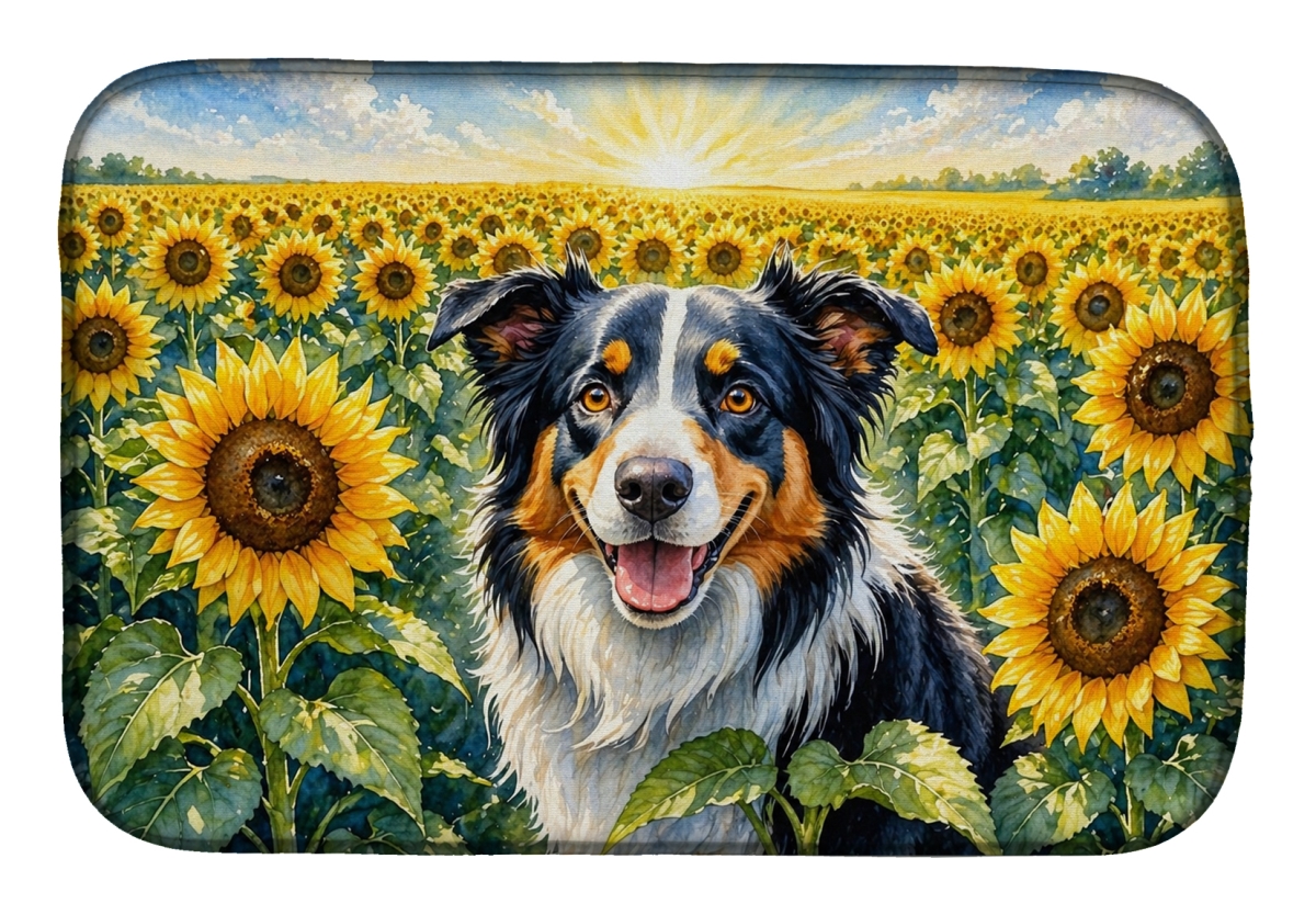 DAC6032DDM 21 x 14 in. Border Collie in Sunflowers Dish Drying Mat