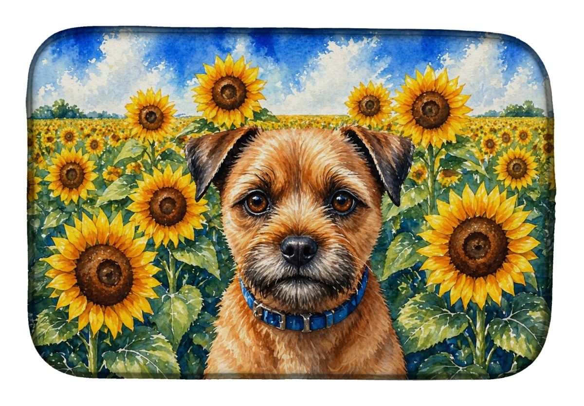 DAC6033DDM 21 x 14 in. Border Terrier in Sunflowers Dish Drying Mat