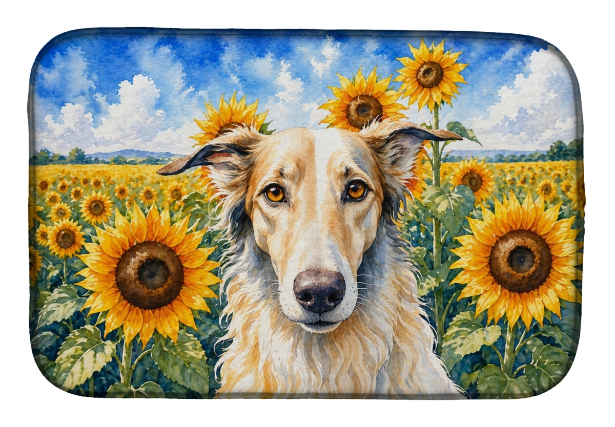DAC6035DDM 21 x 14 in. Borzoi in Sunflowers Dish Drying Mat