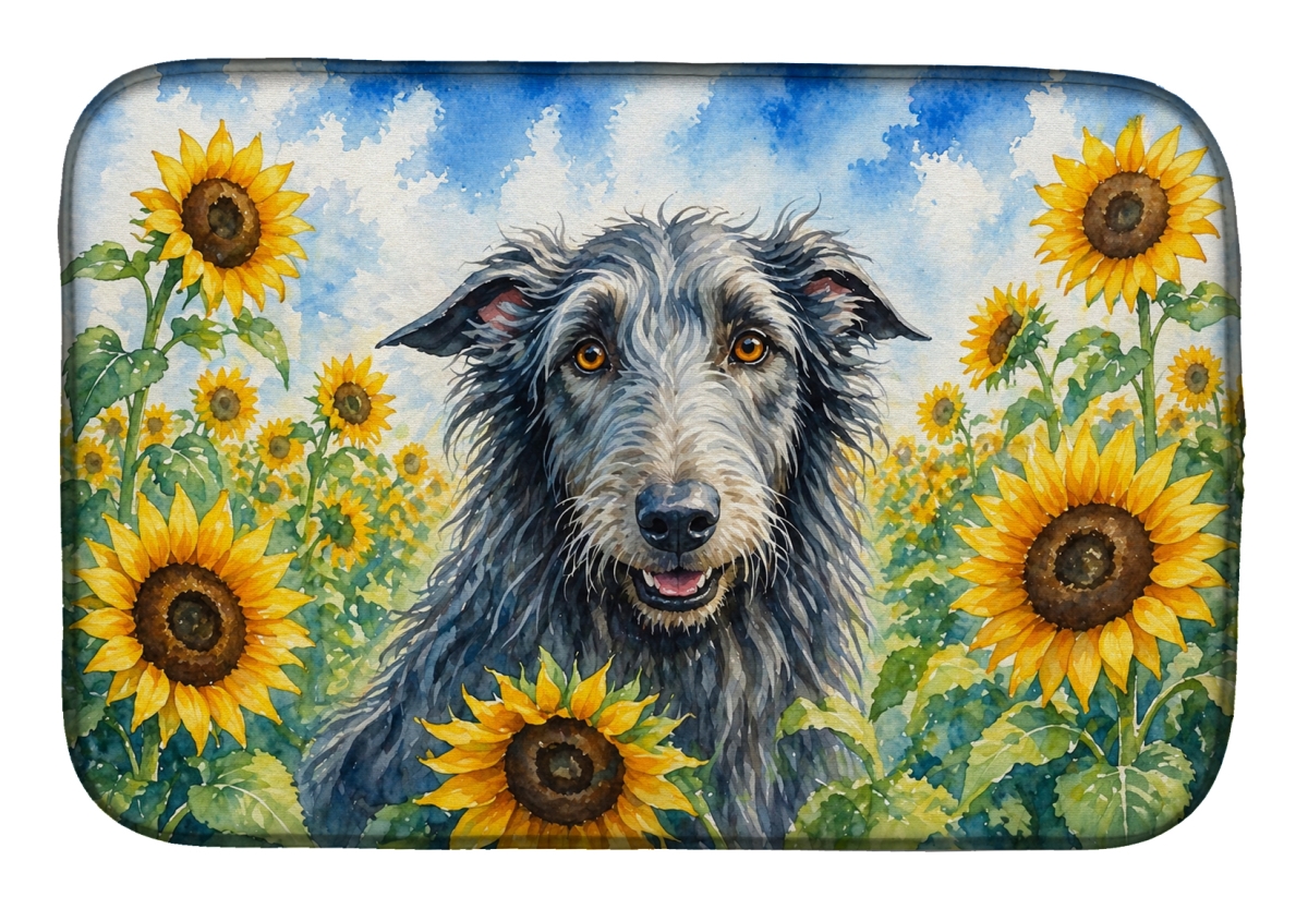 DAC6157DDM 21 x 14 in. Scottish Deerhound in Sunflowers Dish Drying Mat