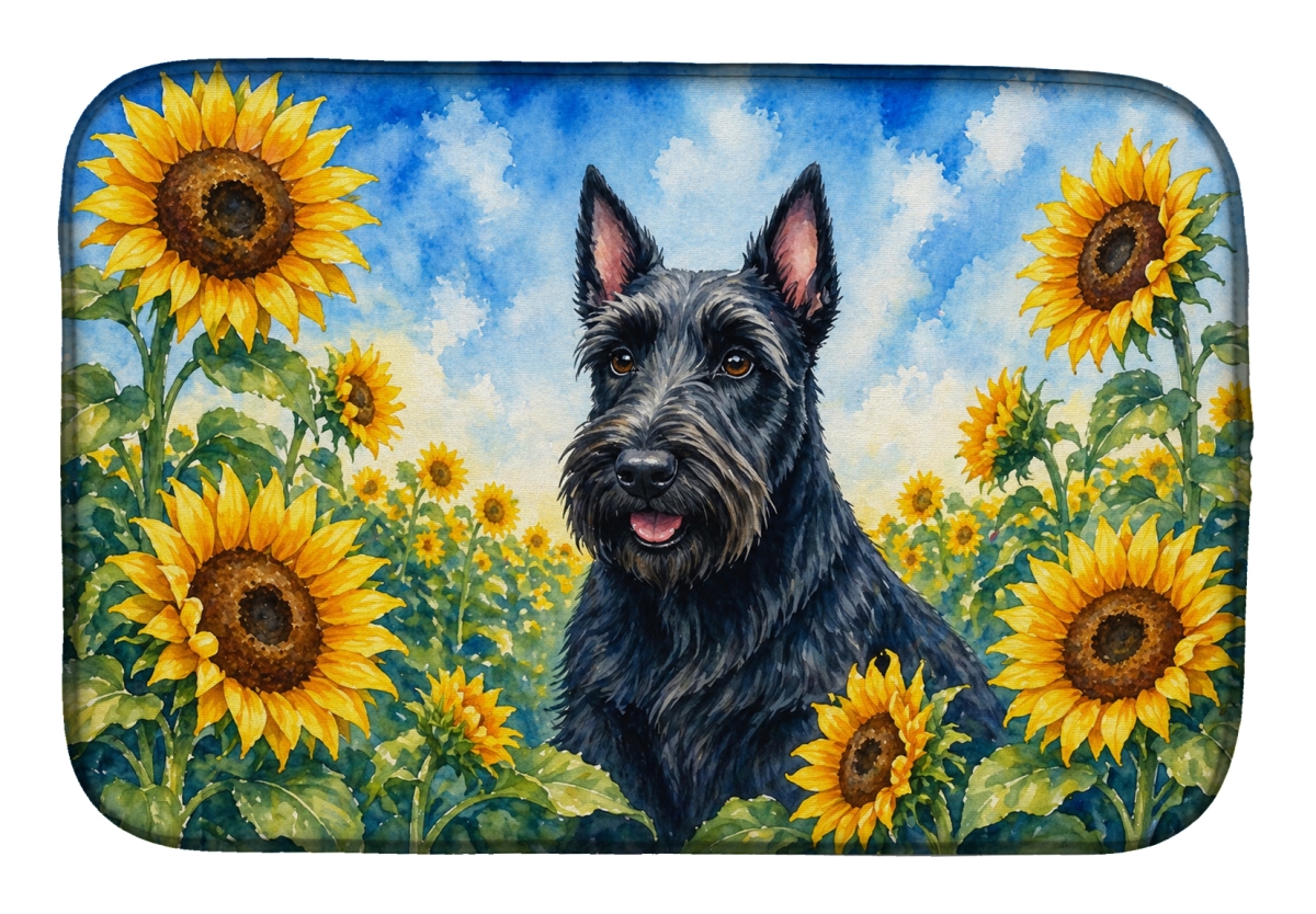 DAC6158DDM 21 x 14 in. Scottish Terrier in Sunflowers Dish Drying Mat