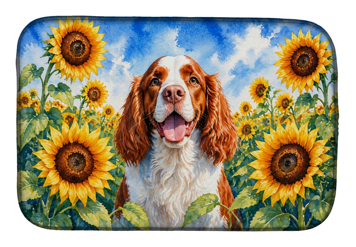 DAC6171DDM 21 x 14 in. Welsh Springer Spaniel in Sunflowers Dish Drying Mat