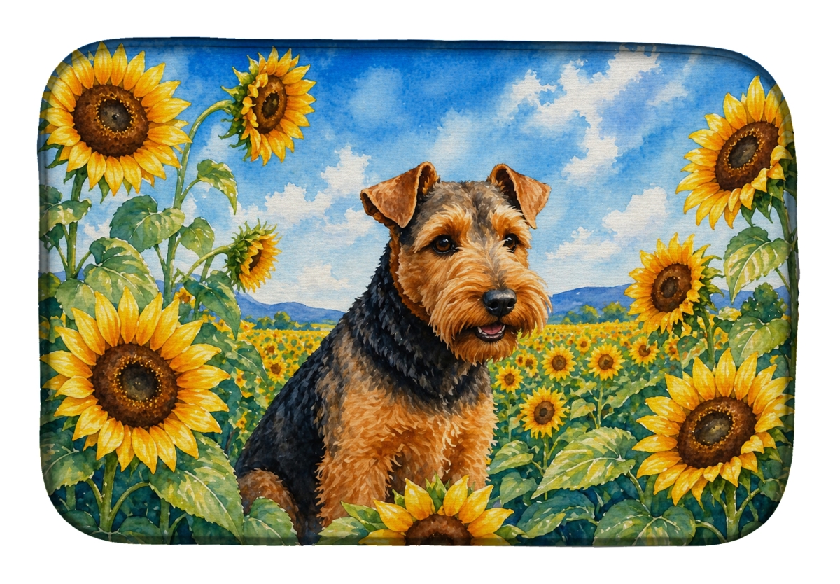 DAC6172DDM 21 x 14 in. Welsh Terrier in Sunflowers Dish Drying Mat